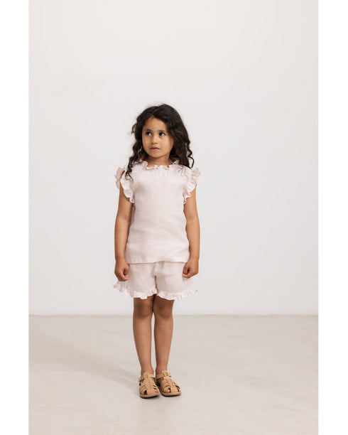 Bluza roz din in cu volane din in